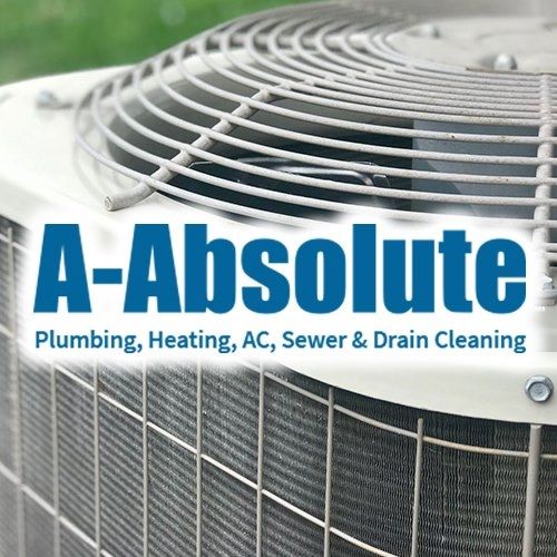 a absolute plumbing and hvac logo with ac in yard